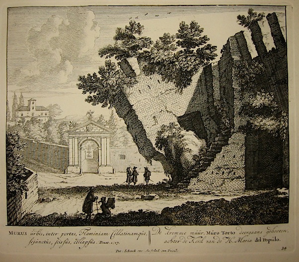 Schenk Peter (1660-1711) Murus urbis, inter portas Flaminiam Collatinamque, sejunctus, scissus, collapsus ('Muro Torto') 1705 Amsterdam 